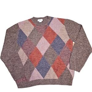Rodes argyle wool blend Made in Italy crewneck mens grandpa sweater. Siz…